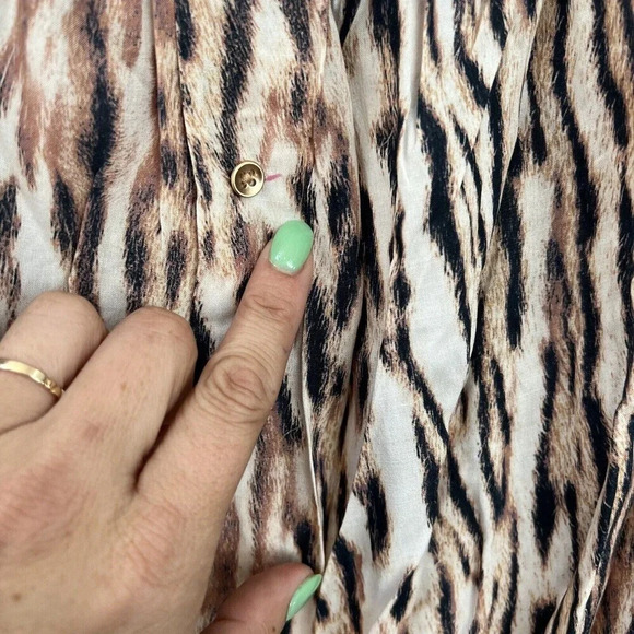 Tart Women’s Leopard Print Long Sleeve Top Sz M Blouse Ruffle Bell Sleeve Tan ** - Picture 5 of 11